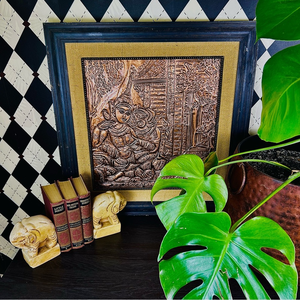 Oversized Framed Repoussé Copper-Tone 25” Devotional Panel Relief Art MidCentury - Picture 17 of 17